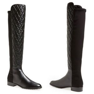 Stuart Weitzman Quilted Over The Knee Black Leather Boots Size 6.5M